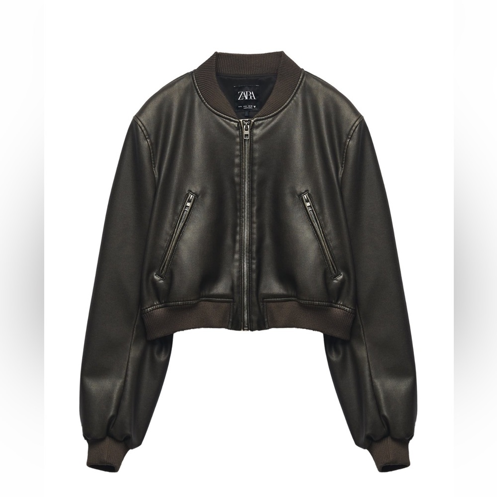 ZARA FAUX LEATHER BOMBER JACKET - SIZE LARGE